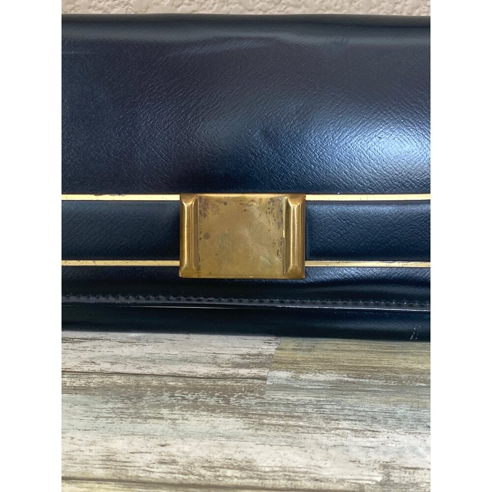 1950s Aetna USA Black Patent Envelope Clutch Purse Royaltone Lined 15" Mid Centu - Picture 4 of 16